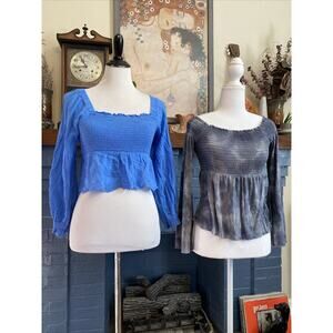 American Eagle S Lot of 2 Women's Tops Ruffle Crop Floral Shirts Peasant Smocked